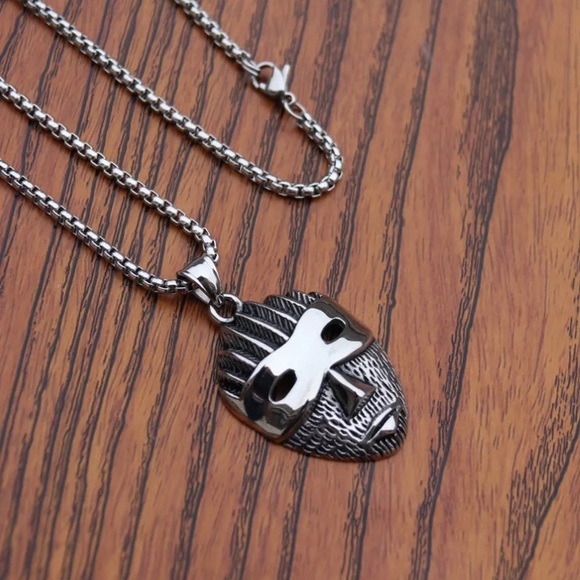 Stainless Steel Chain Mask Pendant Necklace - Picture 5 of 7